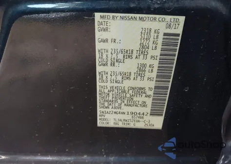 2017 Nissan Murano Sl from USA, damaged, VIN 5N1AZ2MG4HN190442